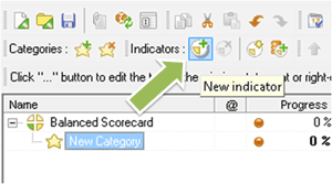 To create an indicator, open a category on your Strategy Tree, and click the “New Indicator” button.